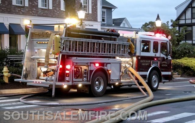E-167 on the hydrant @ multi-alarm fire in Ridgefield CT. 
Photo courtesy Kevin M. Doyle
